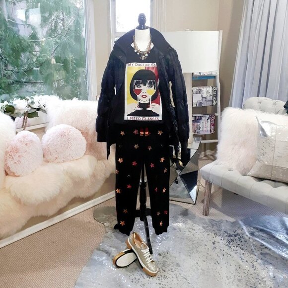 NWT Rococo Sand black sequin star tassel jogger trackpants, XS - Picture 4 of 11